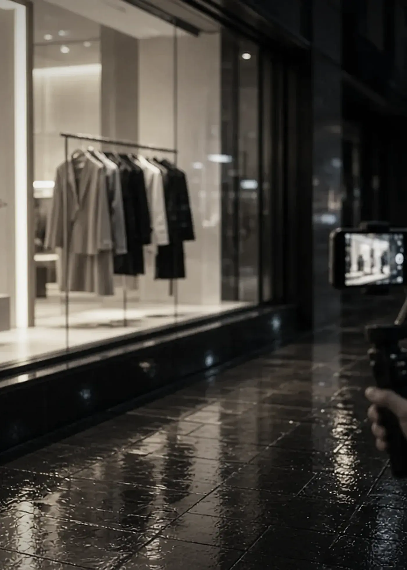 Escaparate de tienda iluminado de noche
