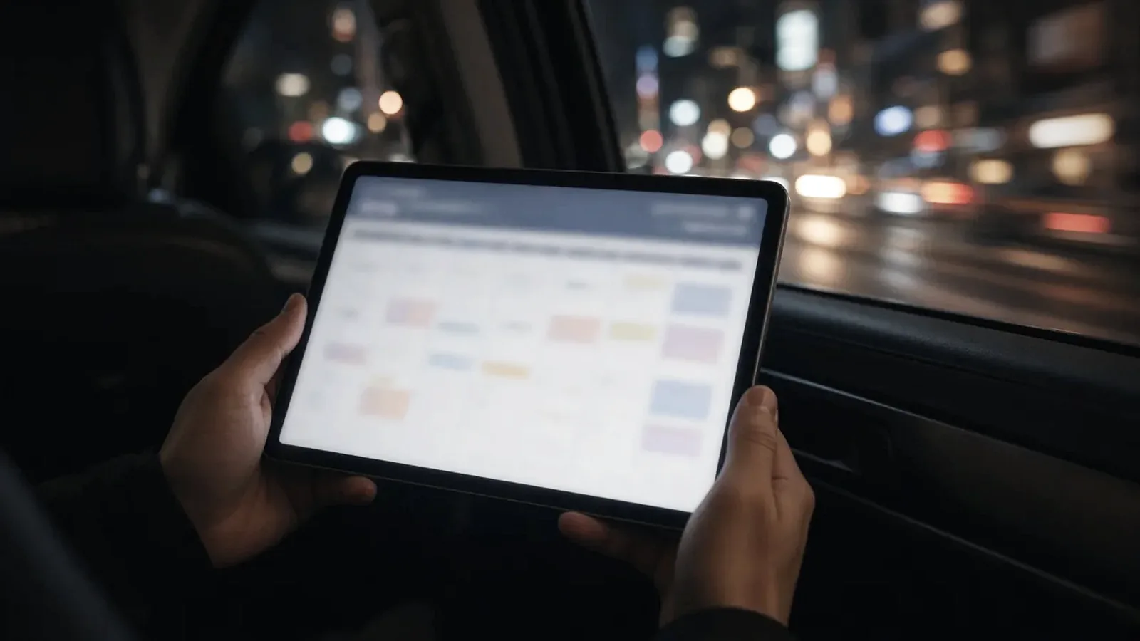 Tablette tenue à deux mains affichant un planning